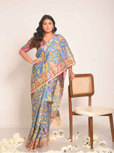 BSHP51 -  Kalamkari Hand Paint Tussar Saree